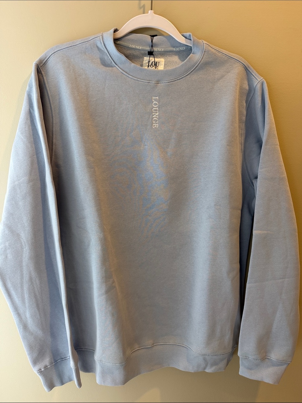 Lounge Embroidered Logo Crewneck Sweatshirt in Baby Blue, Size M NWT